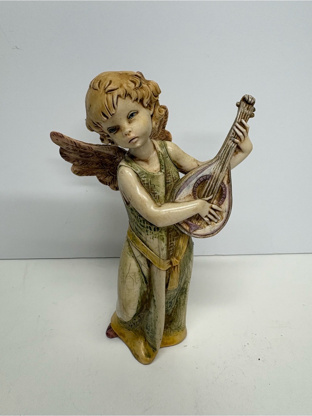 Vintage Fontanini Italy Depose Mandolin Playing Angel Figure Art Sculpture